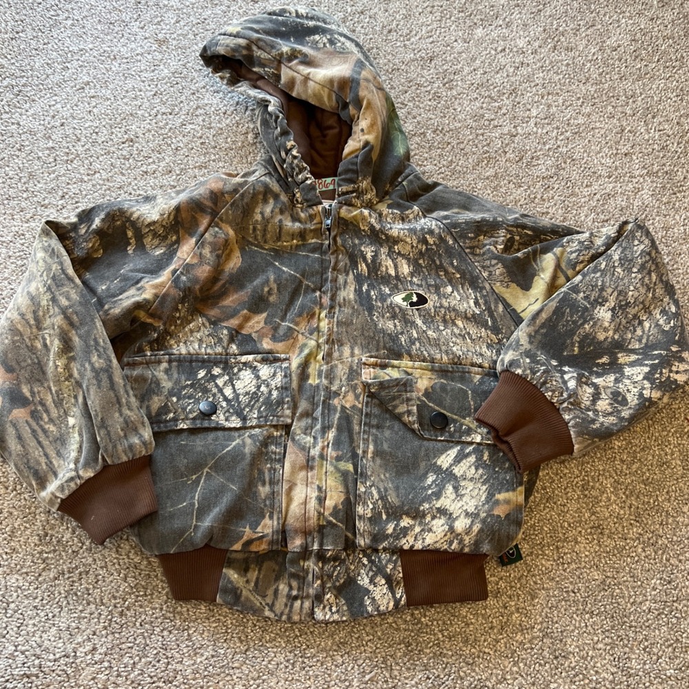 vtg Mossy Oak Flintlock Jacket Kids Small Brown Camo hunting workwear bomber 90s
